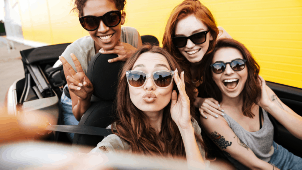 Group of four women in a car for my love squares article