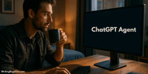 Man drinking coffee at a computer - ChatGPT Agent