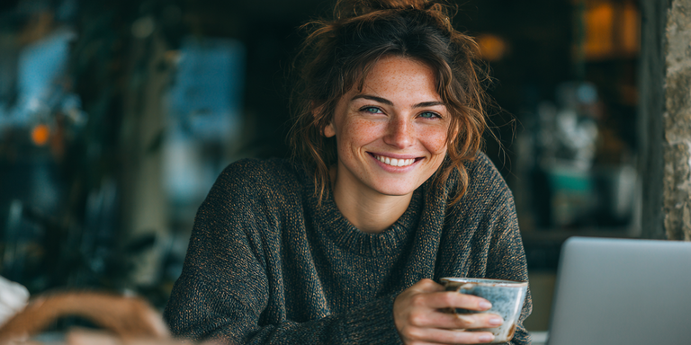 woman drinking coffee.